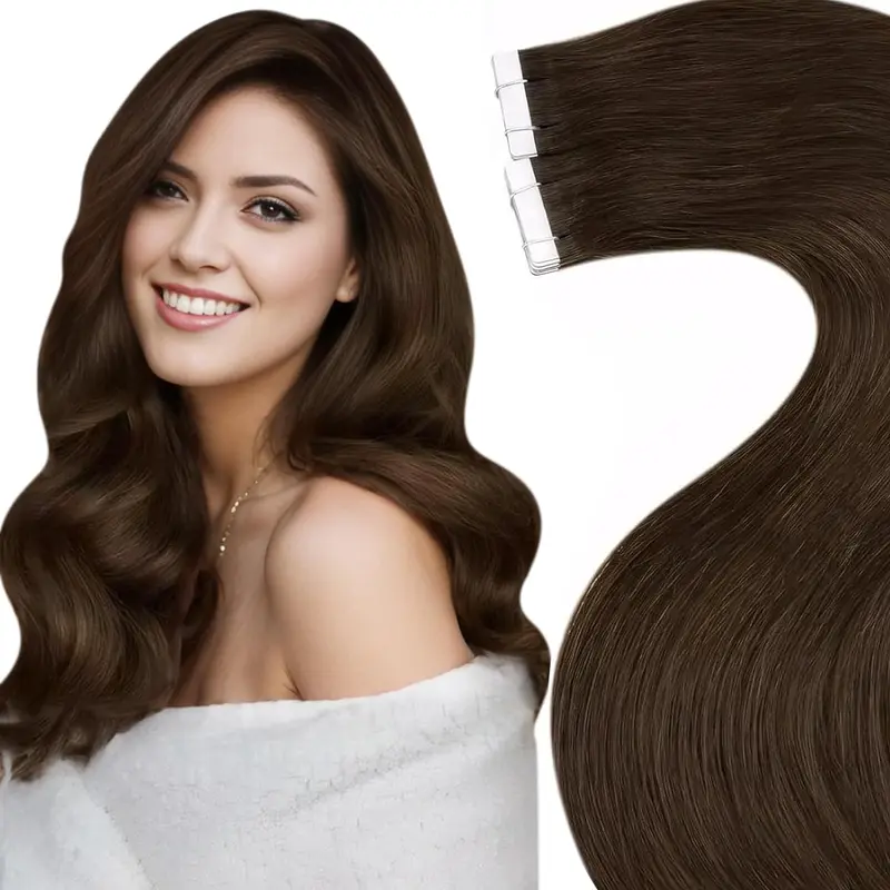 LaaVoo Authentic Silky Straight Real Human Hair Classic Ombre Balayage Skin Weft Tape-In Extensions - 20 Counts, Long, Glueless, Lightweight, Invisible Wefts, Strong White Glue, Natural Look, Various Colors, High Quality, Everyday Wear (Mother's Day Gift)