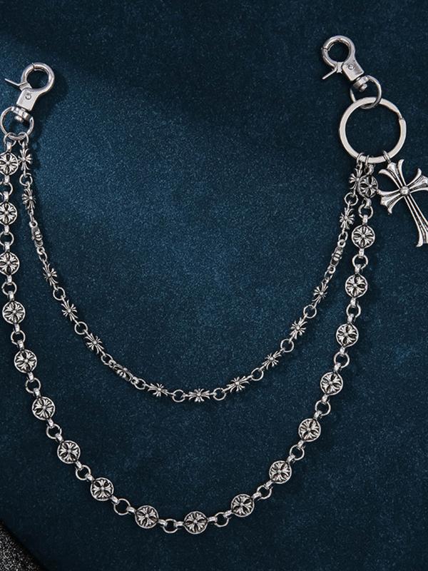 Double Layer Cross Waist Chain, Hip Hop Style, Denim Jeans Chain, Backpack Chain, Sword Bead Decoration, Vintage Punk Wallet Chain