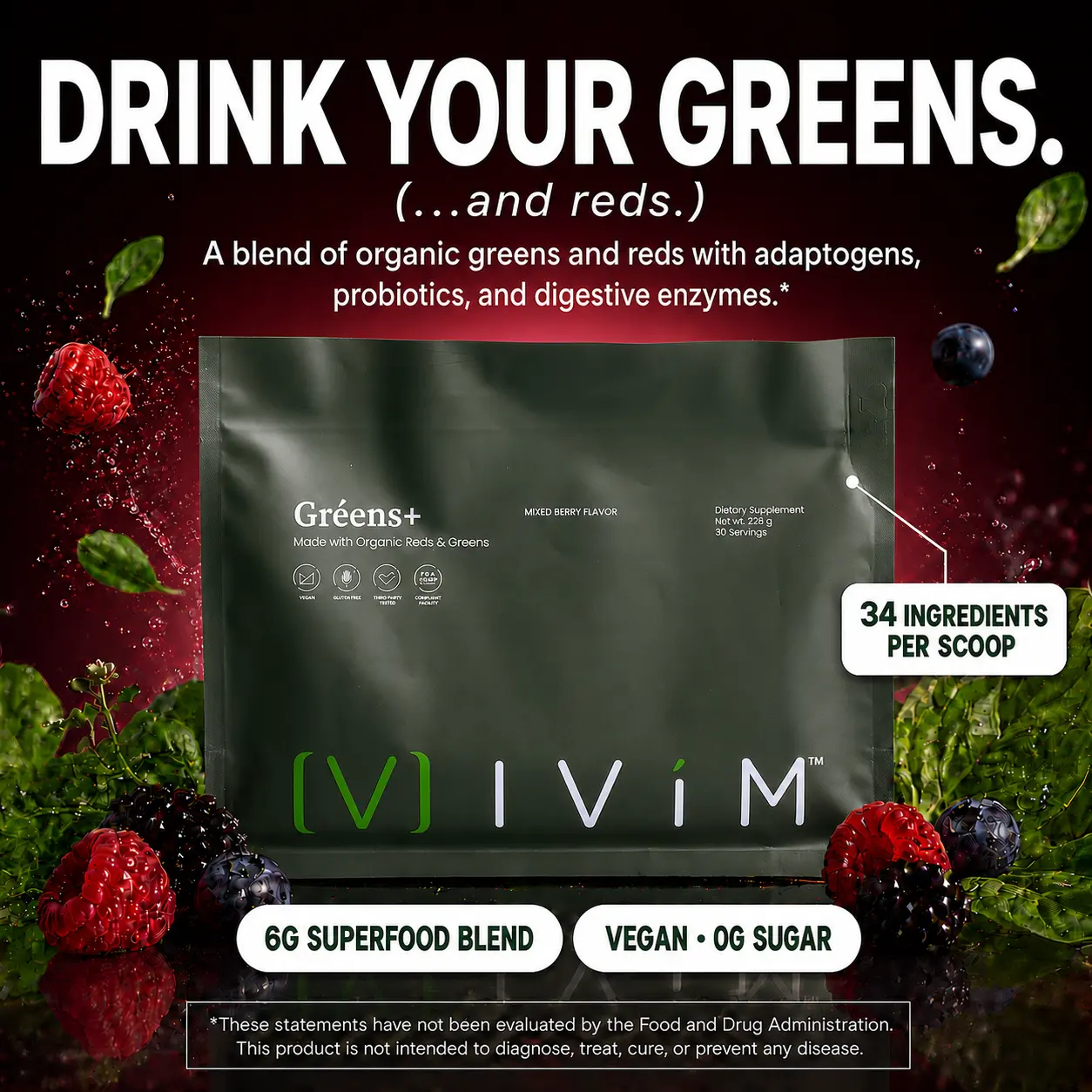 Ivim Health Daily Greens Dietary Supplement Powder - Edible Fitness & Healthcare Support with Minerals Vitamins