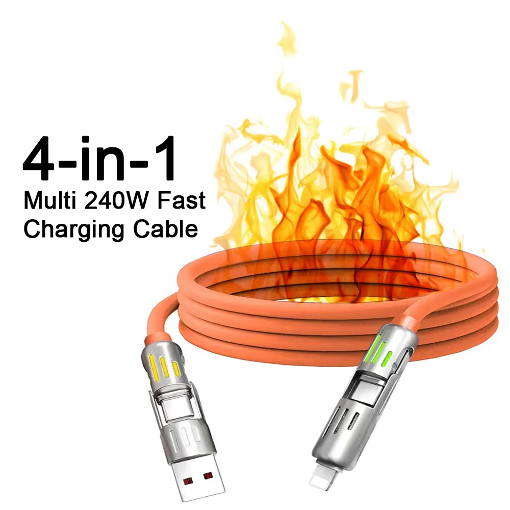 4-in-1 Multi Charger - MAX 240W Fast Charging Cable - Universal for iPhone, Samsung, Type-C, Lightning - Data Sync Cord for Smartphones & Electronics
