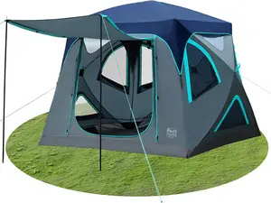 Camping Tent, Instant Pop Up Hub Tent with 8 Windows, Easy 60 Second Setup, Weather Resistant Family Cabin Tents with Rain Fly for Camping, Hiking, Outdoor Travel