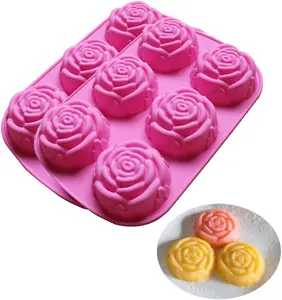 Mold for  Soap Cake Jelly Pudding  6 Cavity Rose Flower Design, Set of 2