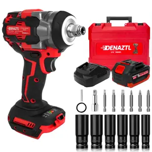 DENAZTL Cordless Impact Wrench, 21V Brushless pistolas de impacto de 1/2 w/ 3 Variable Speeds, 450ft-lbs (600N.m) High Torque, 4.0Ah Li-ion Battery and Fast Charger, 6Pcs Sockets for Car Lug Nuts Removal, Hardware Power Tools Handle Portable