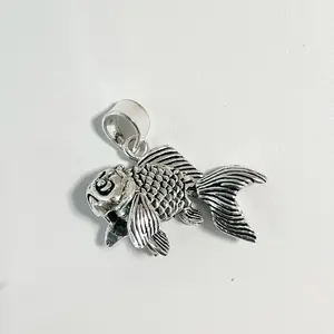 Sterling Silver 925 Fish Moving Pendant Charm