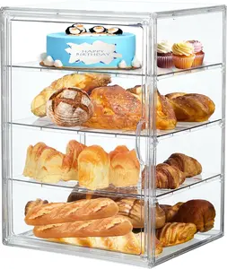 Bread Box,Large Bread Boxs for Kitchen Countertop - 4 Layers Adjustable Bread Storage Container,Clear Boxes for Kitchen Counter, Breads Box Airtight,Bread Holder, for Bagel Muffinstransparent