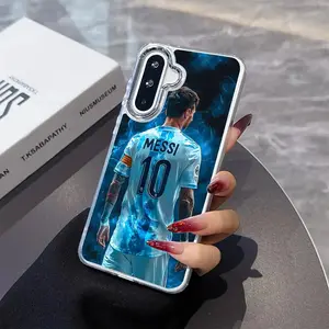 Football Star Messi Ronaldo Phone Case for Samsung for galaxy A26 A36 A55 A35 A06 A16 A05 A14 A24 A34 A54 A15 A05S A25 A23 A33 A53 A73 A13 4G 5G Metal Silver Lens Frame Transparent Soft Back Cover