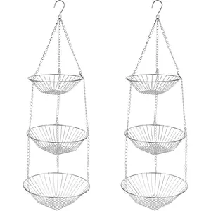 3-Tier Kitchen Wire Storage Basket Hanging Fruit Storage 2 Pack