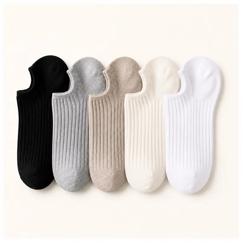 Women’s Ribbed No Show Socks 5-Pack, Womenswear Soft Breathable Low Cut Everyday Socks