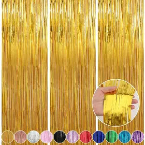 3 Pack 3.3 x 9.9 ft Gold Foil Fringe Glitter Curtains Party Decorations Tinsel Backdrop for Parties Door Streamers for Birthday Photo Booth Backdrops Party Decor