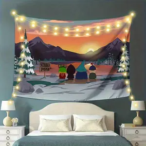 1pc, peach light beige wall tapestry, Cartman theme, living room background wall decoration fabric, bedroom headboard hanging cloth, suitable for dormitory renovation, classical pattern, creates an artistic atmosphere