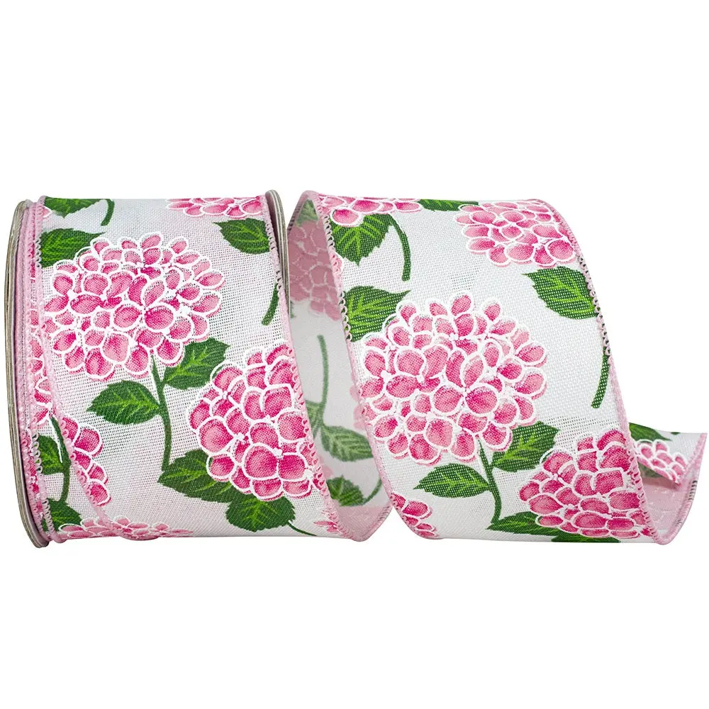 Bright Pink Hydrangea Linen Ribbon, 2.5" X 10YD