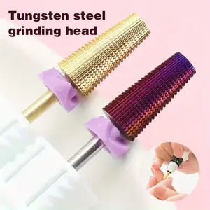 Nail polish head, tungsten steel polish head, gold and colorful purple, quick removal of nail polish adhesive flat head nail polish head, suitable for nail polish machine