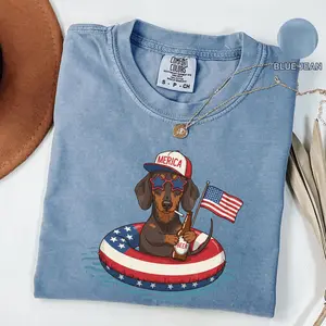 [Sale Up To 45%] Dachshund Merica 4th Of July Comfort ColorsÂ® TShirt, Funny 4th of July Dog  Memorial Day Shirt