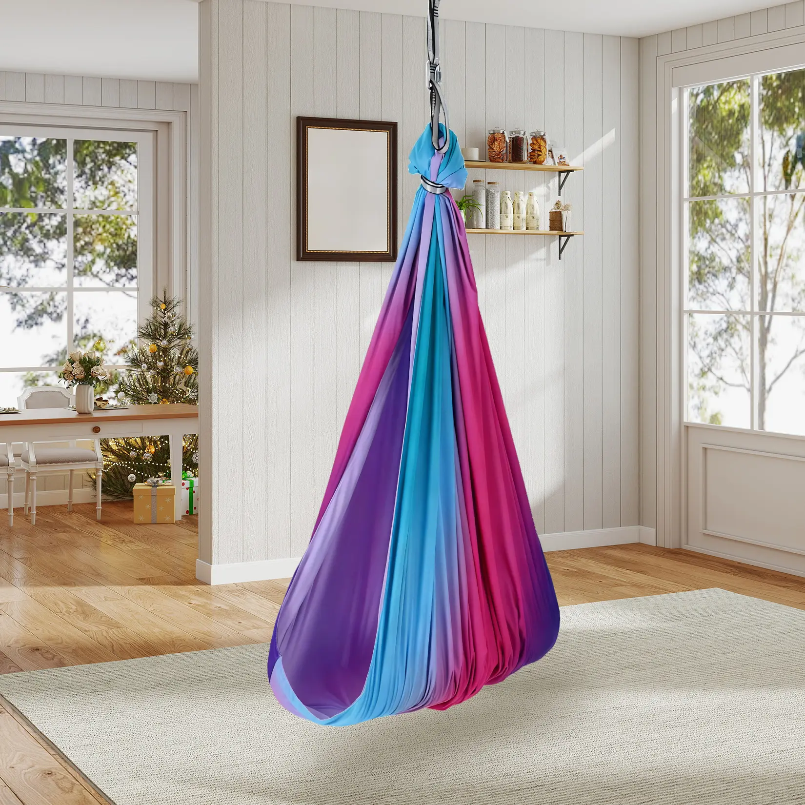 Sensory Swing for Kids & Adults, 55" x 59" Dual-Layer Therapy Swing for Autism, ADHD & Sensory Needs, Calming Hug Effect, 360° Swivel, Indoor/Outdoor Use, Supports Up to 300 lbs