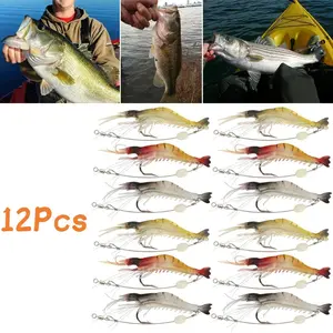 Glow in The Dark Shrimp Lures, Soft Plastic Fishing Bait with Sharp Hooks for Saltwater & Freshwater, Designed for Trout, Bass, Salmon