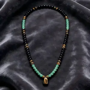 Money Attraction Necklace With Green Aventurine & Tiger Eye Pendant Healing Crystal Stone ,Anniversary,Vacation &Theme Parties Jewelry Charms Abundance Crystal bracelet,Long Chain,Sweater chain,Ideal Gift Jewelry for Men and Women