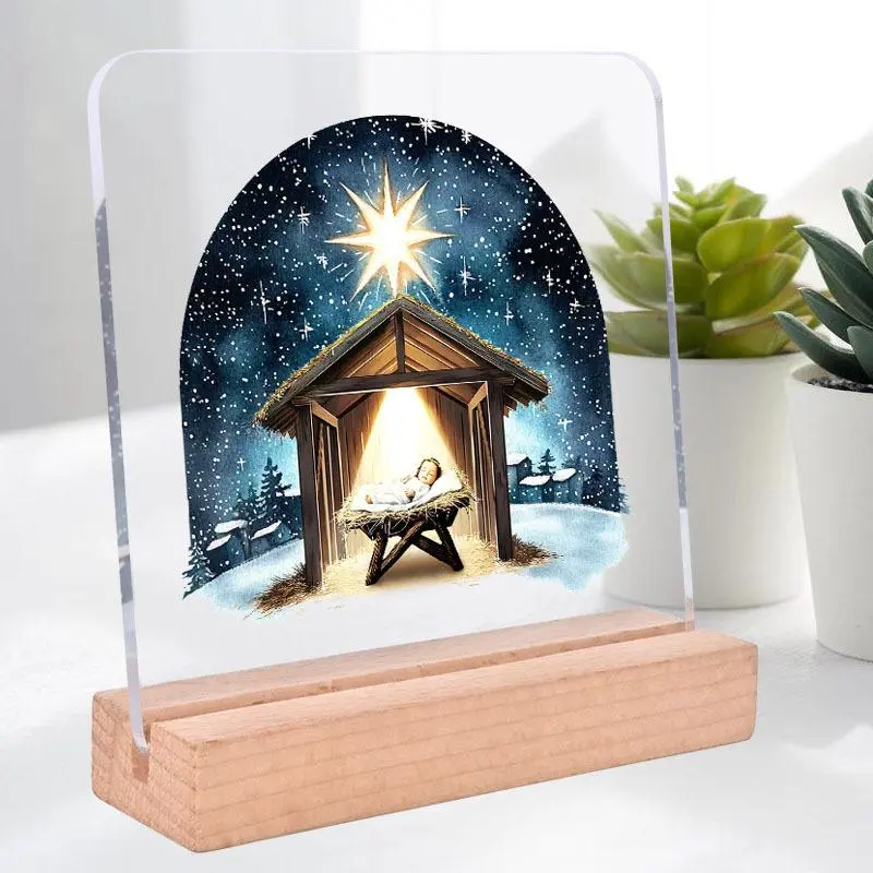 Holy Night Sign, Christmas Desk Decor, Acrylic Sign, Birth of Christ Sign, Desk Decor for Home Office, Christian Community Gift