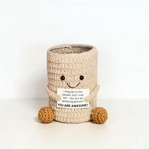 Handmade Crochet Pen Holder Cute Positive Energy Potato Creative Storage Desk Accessory,  Perfect Office Decor (No Pens Included)