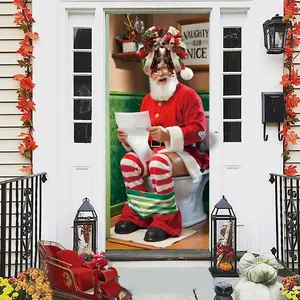 Santa Claus Pattern Door Sticker, Creative 3D Christmas Design Door Sticker, Self-adhesive Door Decorative Wallpaper, Waterproof Vinyl Wallpaper