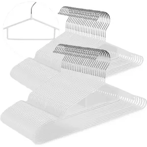 Clothes Hangers, 50Pack White Metal Hangers with Tie Bar, Metal Hangers Heavy Duty with Shoulder Notches for Dress and Camisole,15.7'W Shirt Hanger(White)