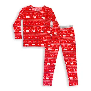 Bellabu Bear Polar Isle Red Bamboo Kids Pajamas - Holiday theme cozy two-piece pajamas