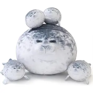 Chubby Seal Pillow Plush with 4 Baby Seal Plushies in Her Tummy, Stuffed Cotton Plush Animal Toy for Kids and Adult Gift