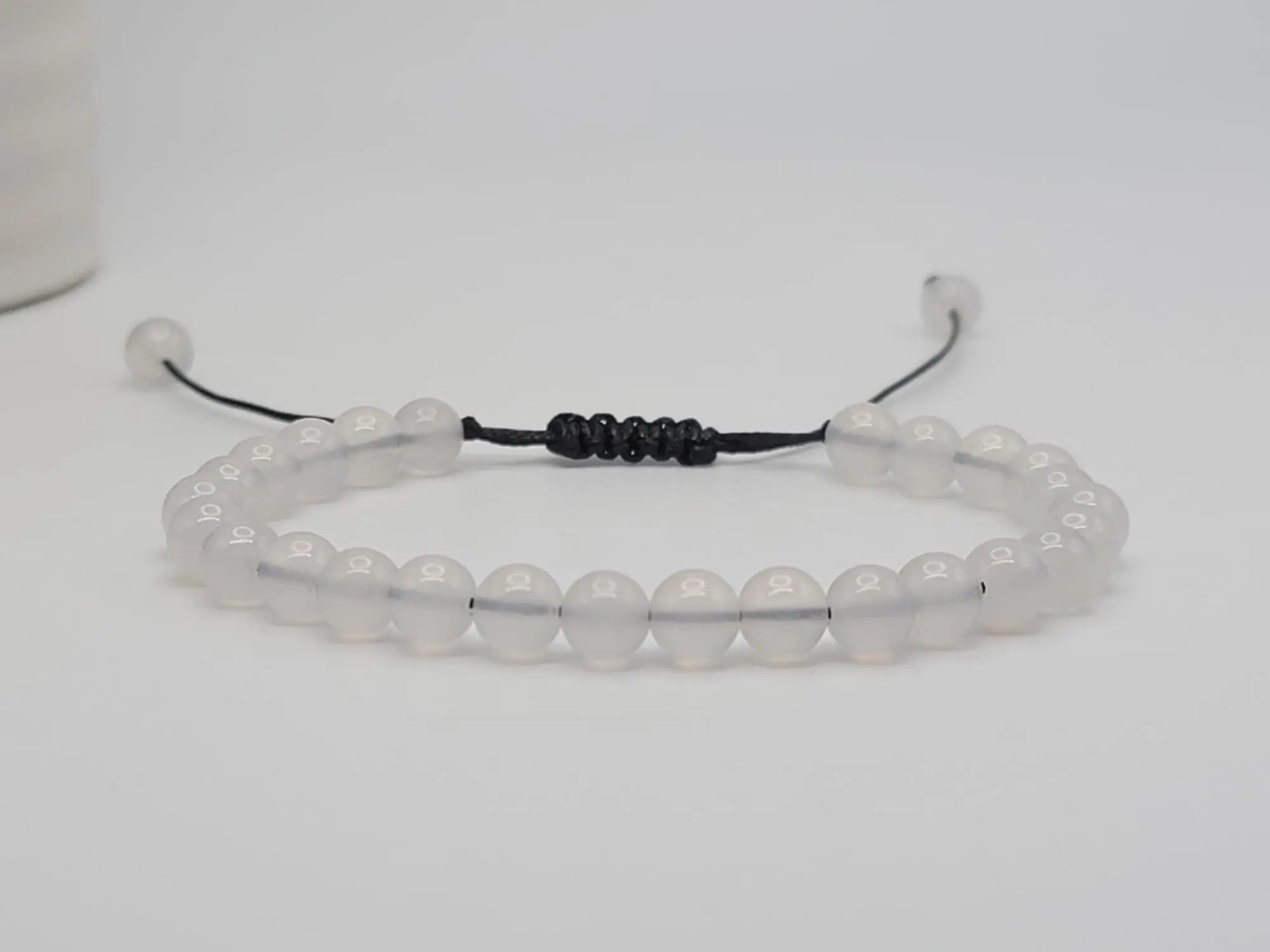Milky Quartz  4mm Bracelet Bracelet Adjustable Daily Birthday with Black Cord