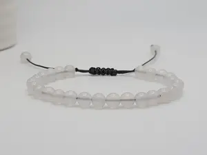 Milky Quartz  4mm Bracelet Bracelet Adjustable Daily Birthday with Black Cord