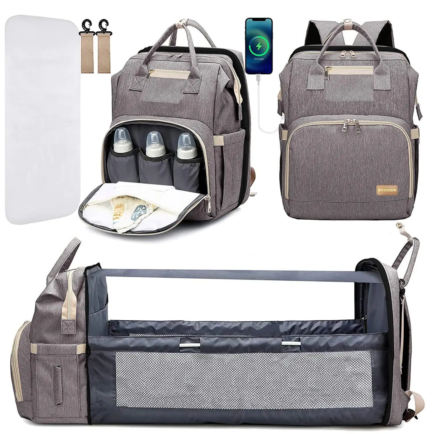 Diaper Bag Backpack, 1 Count Baby Diaper Bag with Changing Station, Large Capacity Stroller Bag, Portable Baby Travel Essentials