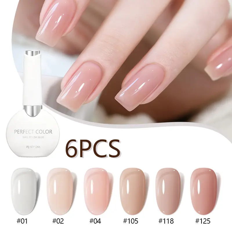 【Buy 1 Get 1 Free Top Coat】6PCS * 12ML Blush Jelly Nude Rubber Base Gel Set - Long Lasting Sheer Milky White & Translucent Pink Builder Gel, 4 in 1 Nail Strengthening Soak Off UV LED Gel Flawless Drying