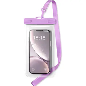1/2 Pack Waterproof Phone Pouch  with iPhone 17 16 15 Pro Max & Galaxy S24+/S23 7in Waterproof Phone Case with Lanyard, IPX8 Beach Travel Must Haves, Beach Essentials, Purple, 1 Pack