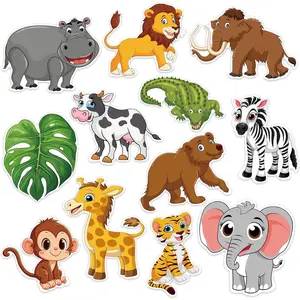 48Pcs Jungle Animal Cutouts Cute Safari Animals Cardboard Paper Cutouts for Classroom Decor Safari Theme Baby Shower Birthday Party Decor