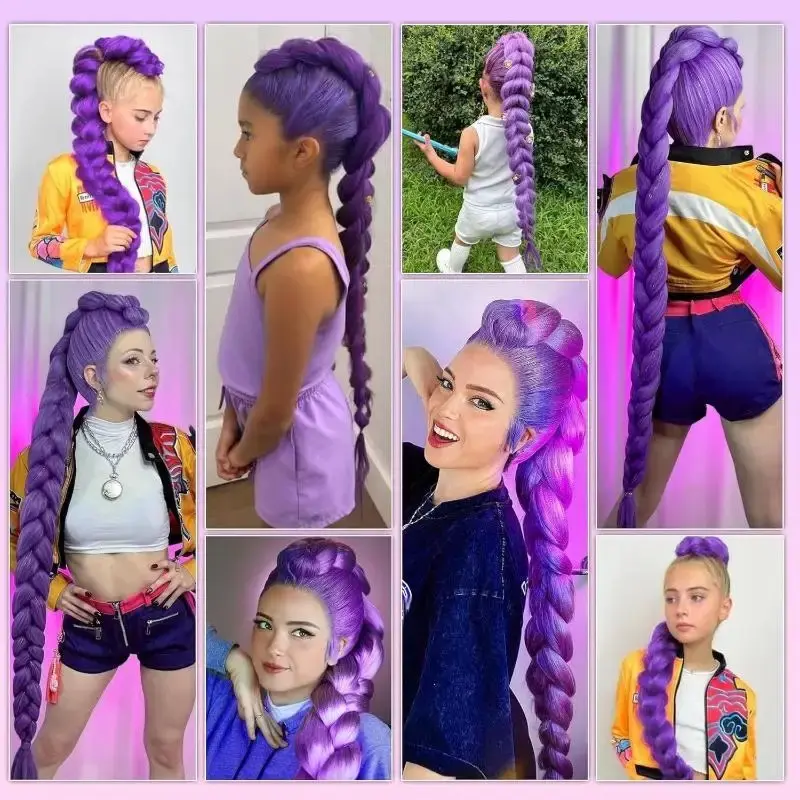 2026 New 26inch Long Purple Braided Cosplay Wig Heat Resistant Synthetic Ponytail Braid Accessory