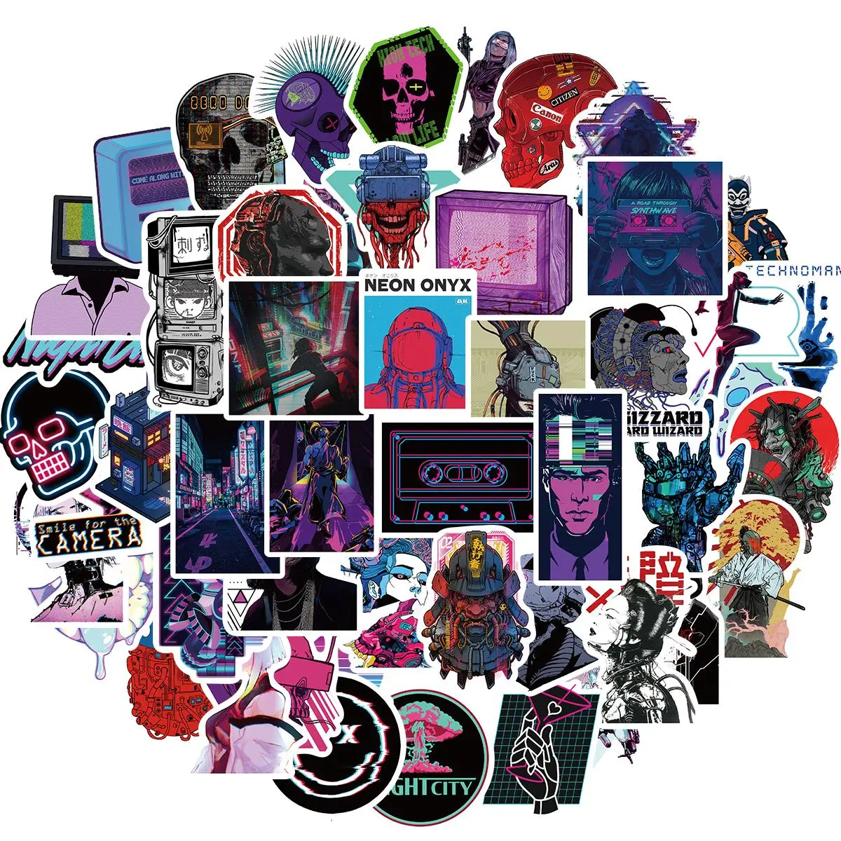 Cyberpunk Sticker, 50pcs/set Colorful Cyberpunk Future Technology Wilderness Vinyl Water Bottle Laptop Decals, Decorative Sticker for Scrapbook & Skateboard & Journal, Ornaments