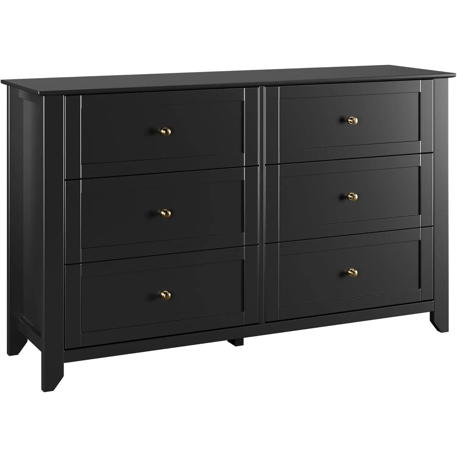 53.9" Modern Farmhouse 6 Drawer Dresser for Bedroom, Wide Wood Chest of Drawers with Metal Knobs, Large Clothes Storage Organizer Cabinet for Hallway Living Room, Freestanding Bedroom Furniture, Black