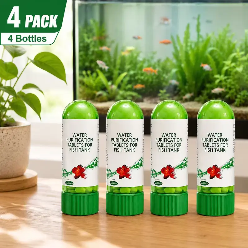 4PCS Fish-Safe Aquarium Purifier Tablets - Gentle Algae Remover for Fish Tank, Water Purifier, Deodorizer, Pond Sludge Clarifier, Growth Booster, Promotes a Healthy Ecosystem