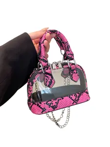 Snake Print Transparent Shell Bag, Mini Chain Shoulder Crossbody Bag, Fashion Patchwork Design, Unique Women's Bag, Casual Date Bag