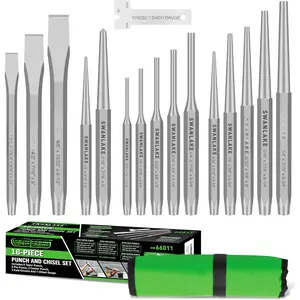 Punch and Chisel Set, Including Taper Punch, Cold Chisels, Pin Punches, Center Punches (16pcs)