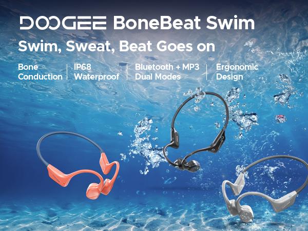 DOOGEE Bone Conduction Headphones, IP68 Waterproof SwimminHeadphones Wireless Bluetooth 5.4, Skin Friendly Silicone, 32GBMP3 Mode, Sport Open Earphones for Underwater, Running, Cycling