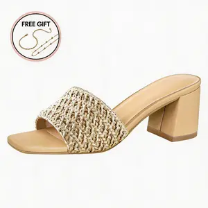 Women's Square Open Toe Heels Sandals Low Block Chunky Heeled Sandal Slip on Mules Comfortable Casual Dress Pumps Shoes