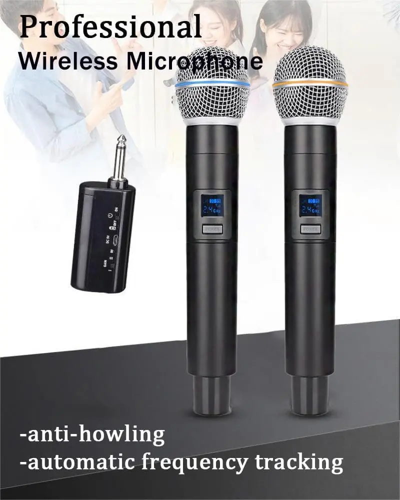 2.4G Wireless Microphone,Dual Microphones for Karaoke, Wireless Dynamic Microphone with Rechargeable Receiver,Plug and Play,Suitable for Speech, Wedding, Church, PA System (W58-2.4g)Gift.