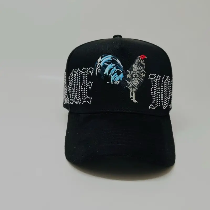 GameFowl Aztec Print Hat - Black with Colorful Rooster Design and Text "GAME FOWL"