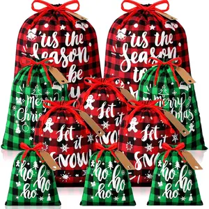 20-Piece Christmas Drawstring Gift Bags with Tags Wholesale Assortment of Christmas Gift Bags in Multiple Sizes Large, Medium, and Small Holiday Gift Bags for Party Favor Packaging (Red & Black Color Combinations, Green & Black Color Combinations)