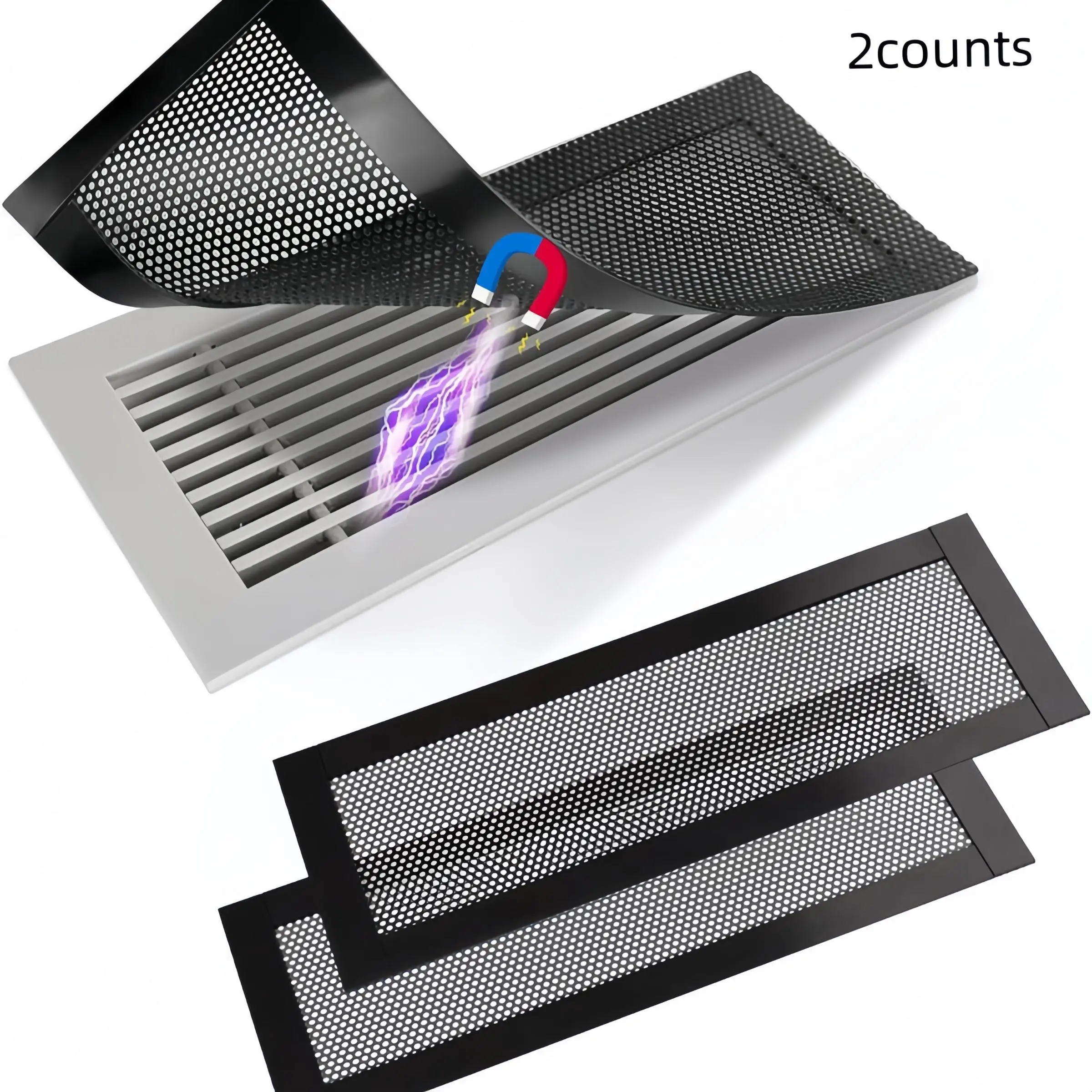 Magnetic Floor Vent Cover, 2 Counts Anti-insect Durable PVC Mesh Cover, Dustproof Floor Vent Cover for Home Living Room & Kitchen & Bathroom Wall Ceiling, Easy Installation