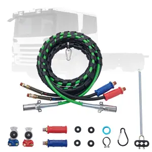 VEVOR 15FT Handle-Equipped Semi Truck Air Lines Tool Kit with 2 Glad Hands, 3-in-1 Air Hoses, 7-Way ABS Electric Power Line, 4 Seals & Tender Spring Kit for Semi Truck Trailer Tractor, Handle-Equipped Tool Kits