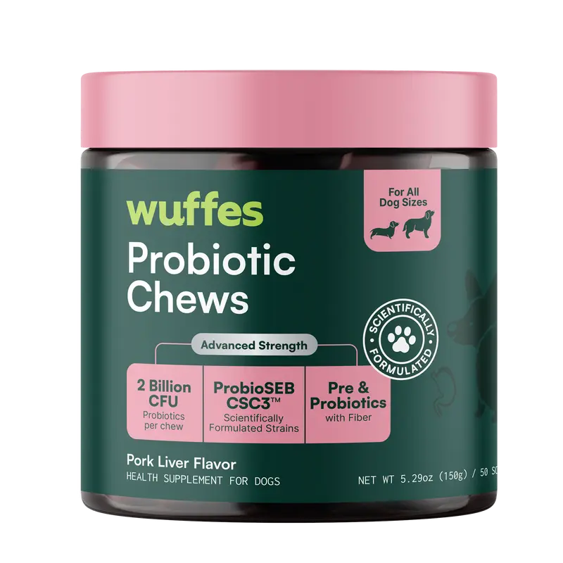 Wuffes Probiotic Chews for Dogs - Daily Digestive & Gut Health Supplement - Supports Immunity & Nutrient Absorption - All Breeds & Ages - MADE IN USA - 60 Chews