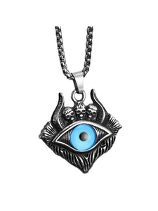 Punk Evil Eye Skull Pendant Necklace - Gothic Titanium Steel Chain for Men