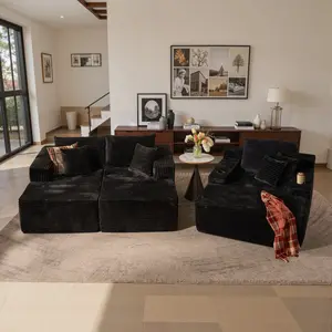 75" Double Chaise & 48" Single Chaise Lounge, Cloud Plush Corduroy Fabric, Modular Sectional Sofa Couch, No Assembly Required for Living Room Bedroom【3 Packages Shipping】