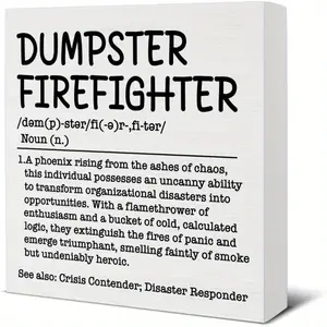 Office Desk Decor Funny Dumpster Firefighter Definition Wood Block Sign Decor for Home Office Desk Table Shelf, Cool Gifts for Coworkers 5x5 inch