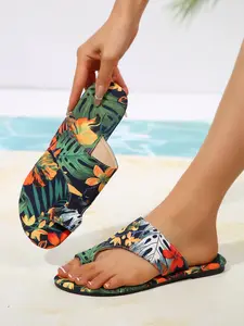 Women's Ethnic Pattern Slides, Casual Comfortable Flat Sandals for Summer, Boho Style Beach Slippers for Daily Wear, Walking Shoes